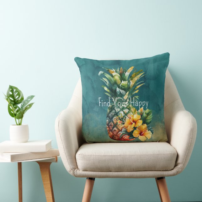Aquamariner Ananas-Hibiskus Tropische Blume Kissen (Stuhl )