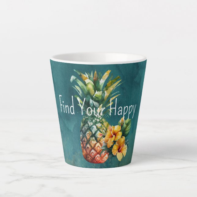 Aquamariner Ananas-Hibiskus Tropische Blume Milchtasse (Vorderseite)