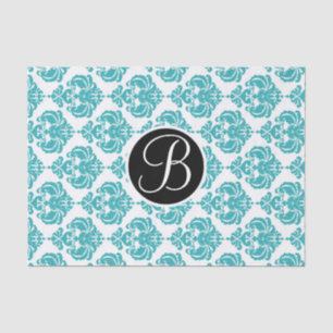 Aquamariner Anfangsbuchstabe des Aqua Glam Damask  Seidenpapier