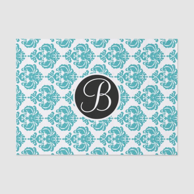 Aquamariner Anfangsbuchstabe des Aqua Glam Damask  Seidenpapier (Vorderseite)