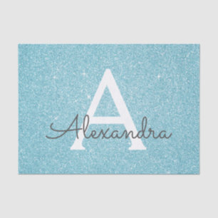 Aquamariner Aqua Blue Glitzer und Sparkle Monogram Seidenpapier