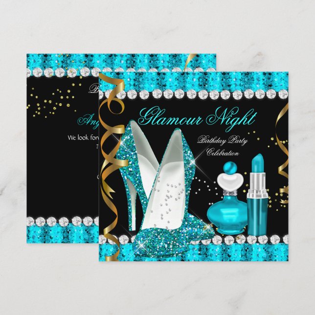 Aquamariner Aqua Glamour Night Gold Black Einladung (Vorne/Hinten)