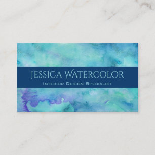 Aquamariner Aquarellhintergrund mit blauem Banner  Visitenkarte