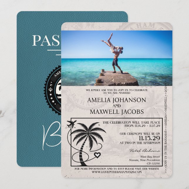 Aquamariner Bahamas-Passport-Einladung Einladung (Vorne/Hinten)
