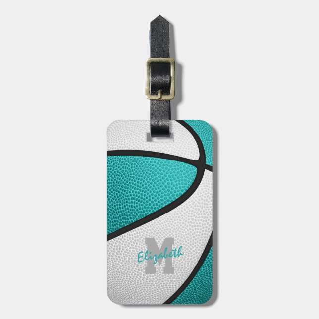 aquamariner Basketball für personalisierte Mädchen Gepäckanhänger (Vorderseite vertikal)