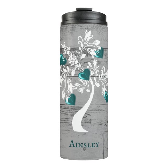 Aquamariner Baum des Personalisierten Herztumors Thermosbecher (Vorderseite)