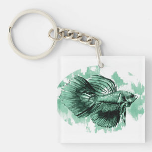 Aquamariner Betta Fisch Doppelseitiger Acrylic-Sch Schlüsselanhänger