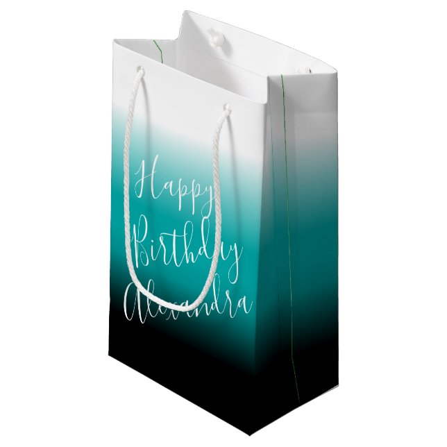 Aquamariner Black Ombre-Individuelle Name Kleine Geschenktüte (Vorderseite Schrägansicht)