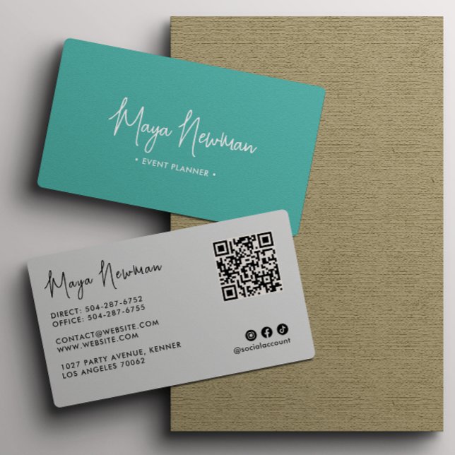 AQUAMARINER BLAU Moderner Eleganter Minimal QR Cod Visitenkarte (Von Creator hochgeladen)