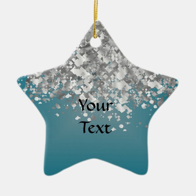Aquamariner Blau- und Imitat-Glitter Keramik Ornament (Vorne)