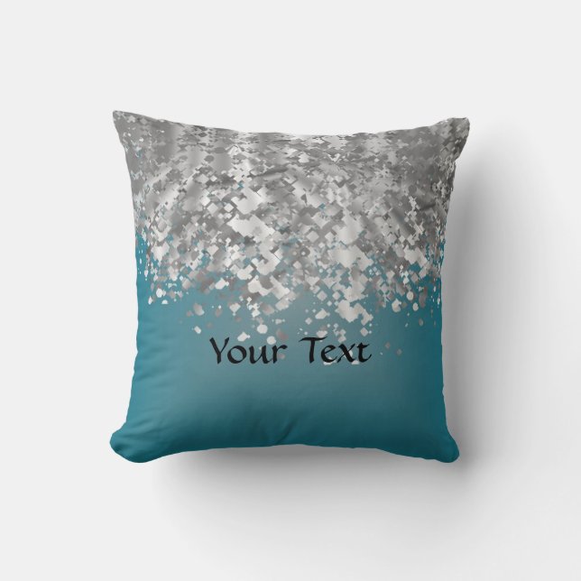 Aquamariner Blau- und Imitat-Glitter Kissen (Vorderseite)