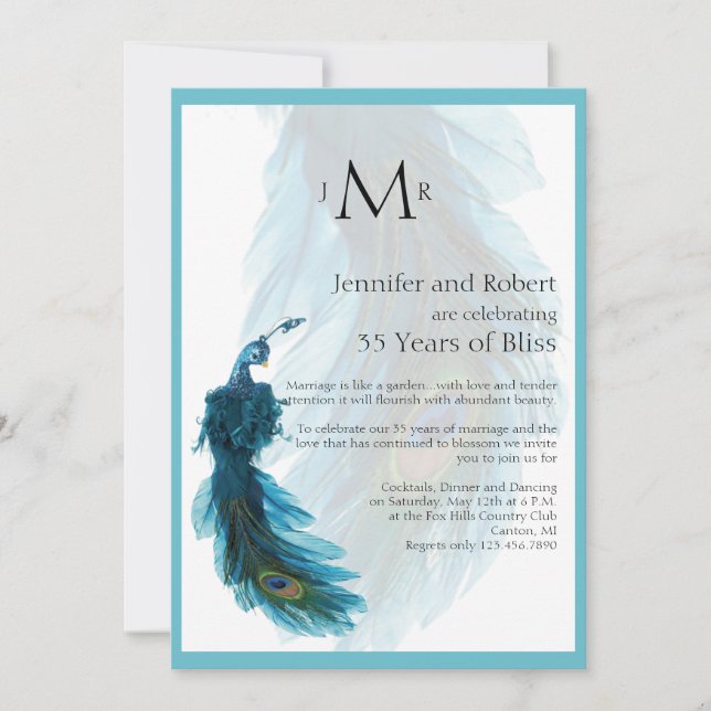 Aquamariner Blaue Pfauenwolke Hochzeitstag Einladung (Vorderseite)