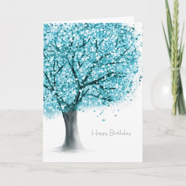 Aquamariner blauer Baum abstrakter Geburtstag Karte (Vorderseite)