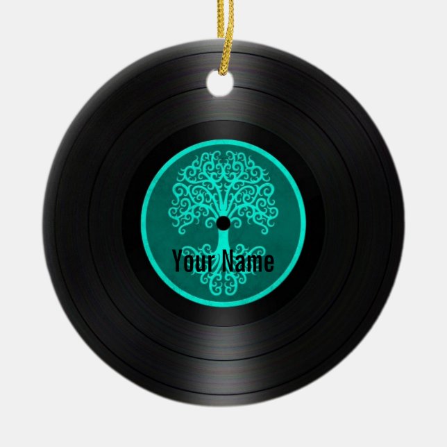 Aquamariner blauer Baum Leben-der personalisierten Keramikornament (Vorne)