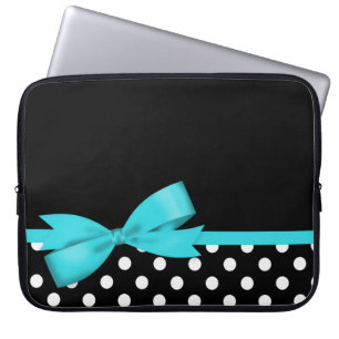 Aquamariner blauer Bogen-Schwarzweiss-Polka-Punkte Laptopschutzhülle