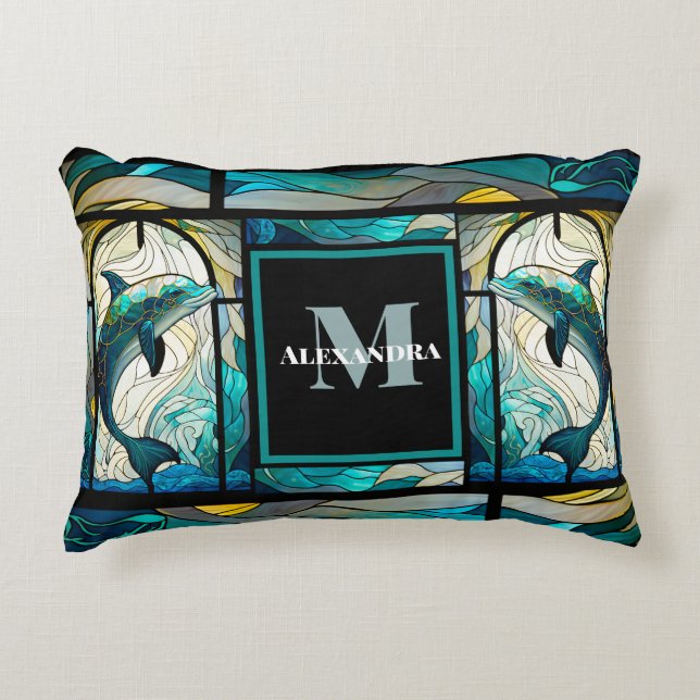 Aquamariner blauer Dolphin-Look aus festem Glas Dekokissen (Vorderseite)