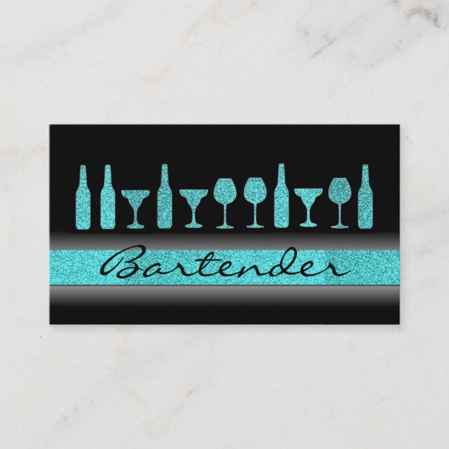 Aquamariner blauer Glitter-Barkeeper trinkt Visitenkarte (Vorderseite)