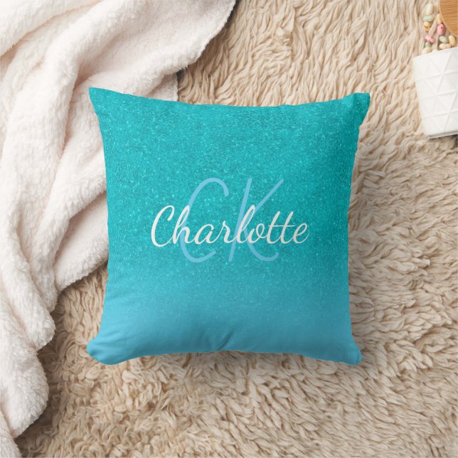 Aquamariner blauer Glitzer Aqua Kissen (Decke)