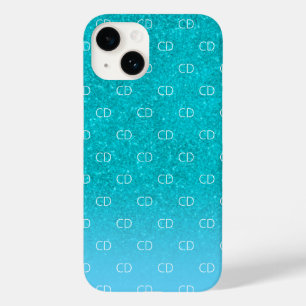 Aquamariner blauer Glitzer Aqua-Sea-Green-Monogram Case-Mate iPhone 14 Hülle