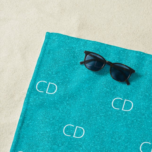 Aquamariner blauer Glitzer Aqua-Sea-Green-Monogram Strandtuch (Beispiel)