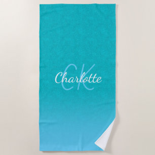 Aquamariner blauer Glitzer Aqua-Sea-Green-Monogram Strandtuch