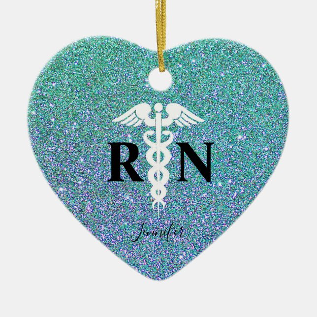 Aquamariner blauer Glitzer für Krankenschwester Keramik Ornament (Vorne)