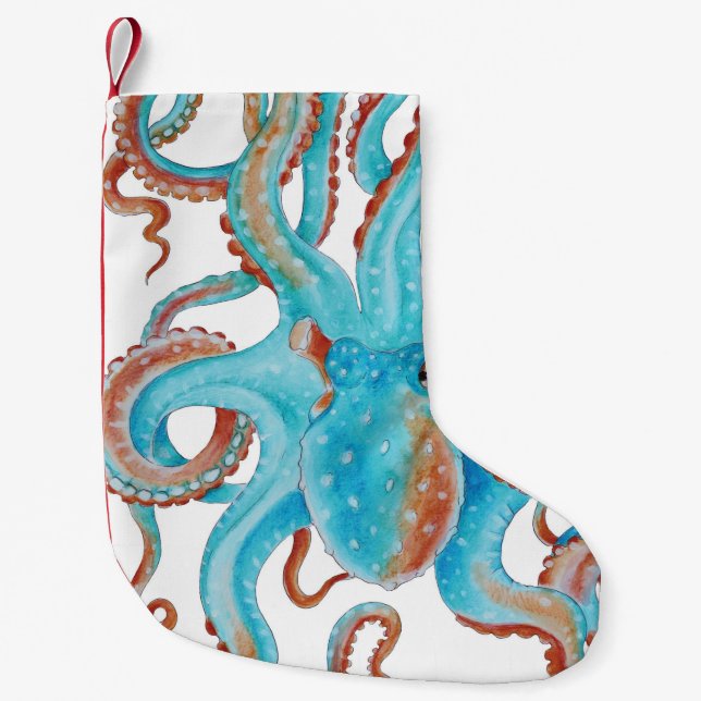 Aquamariner blauer KrakeWatercolor Kleiner Weihnachtsstrumpf (Vorderseite)