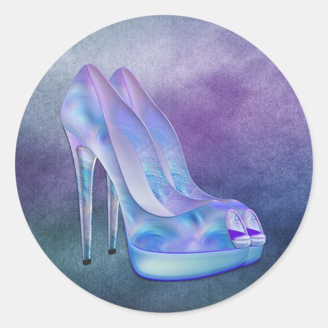 Aquamariner Blauer Lavendel Lila High Heel Schuber Runder Aufkleber (Vorderseite)