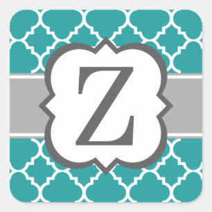 Aquamariner blauer Monogramm-Buchstabe Z Quadratischer Aufkleber
