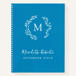 Aquamariner blauer Monogramm-Kranz Personalisierte Notizbuch