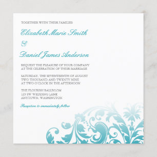 Aquamariner blauer Ombre blühen Strudel-Hochzeit Einladung