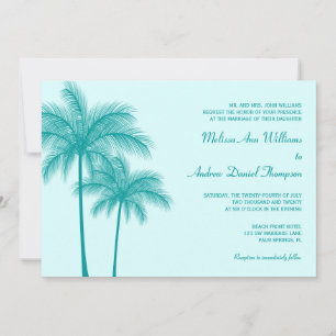Aquamariner Blauer Palmenbaum Tropische Hochzeit Einladung