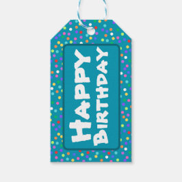 Aquamariner Blauer Regenbogen Confetti Happy Gebur Geschenkanhänger