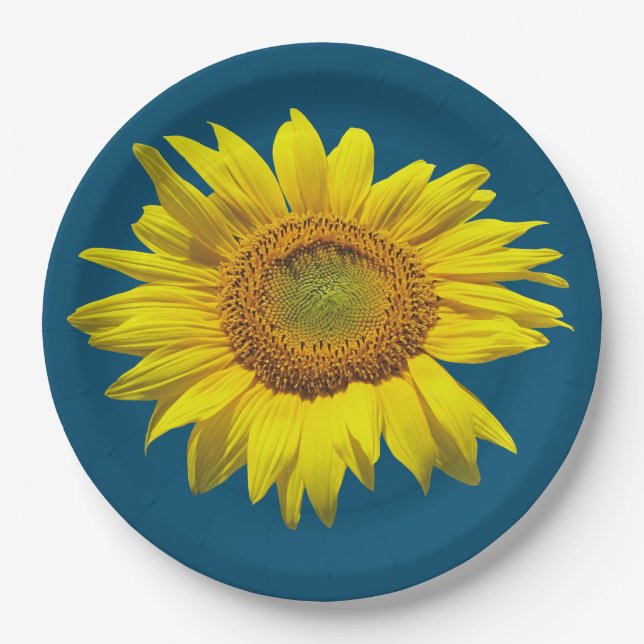 Aquamariner blauer Single Sonnenblumenpapierplatte Pappteller (Vorderseite)