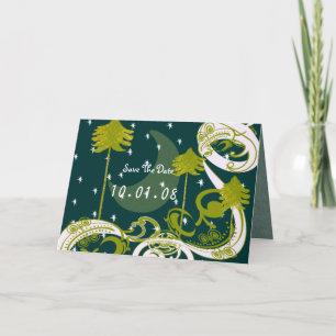 Aquamariner, blauer und grüner Kiefernbaum Save th Einladung