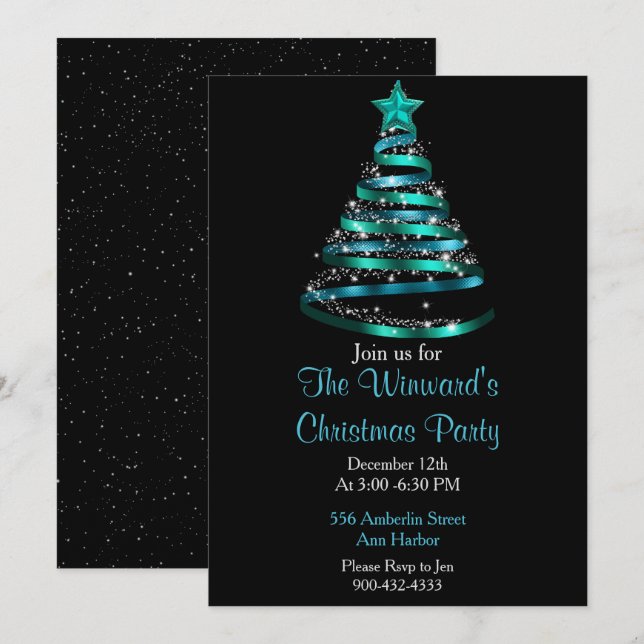 Aquamariner Blauer Weihnachtsbaum Einladung (Vorne/Hinten)