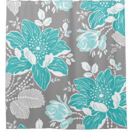 Aquamariner blaues Grau-Blumen-Muster-Duschvorhang Duschvorhang