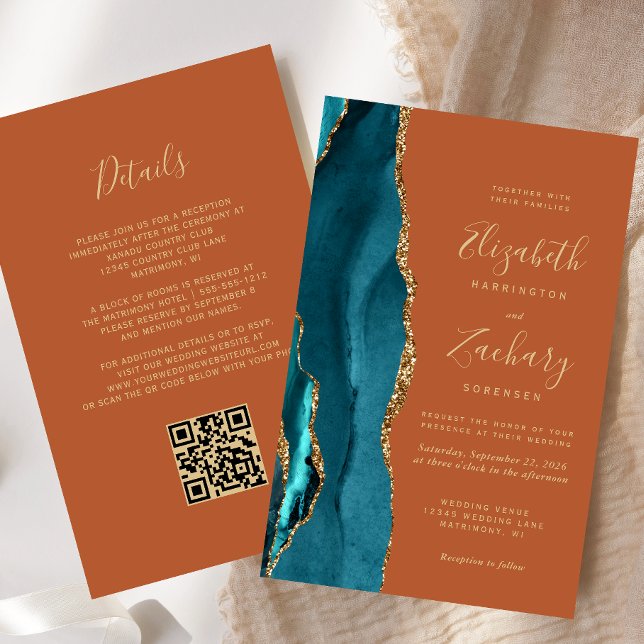 Aquamariner Blue Agate Rust QR Code Hochzeit (Von Creator hochgeladen)
