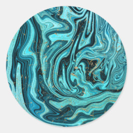 Aquamariner Blue & Gold Chic Swirl Moderne Hochzei Runder Aufkleber