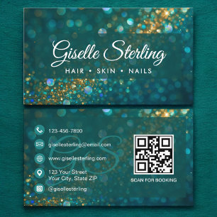 Aquamariner Blue Gold Glitzer QR Code Luxury Visitenkarte