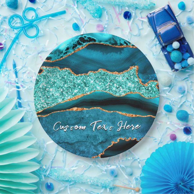 Aquamariner Blue-Gold-Glitzer-Teller Pappteller (Party)