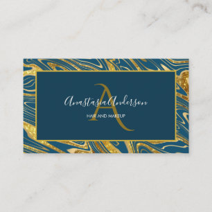 Aquamariner Blue Green Gold Marbour Glitzer Monogr Visitenkarte