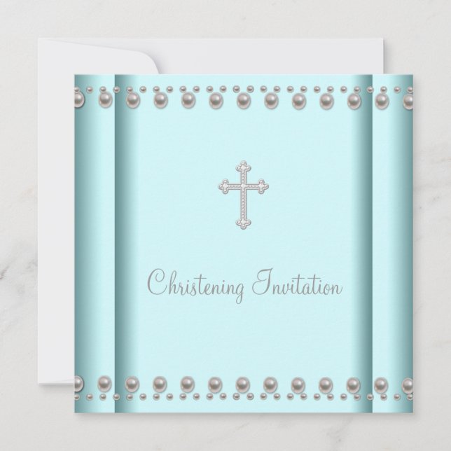 Aquamariner Blue Pearl Cross Baby Boy oder Girl Ch Einladung (Vorderseite)