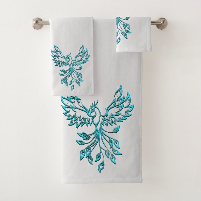 Aquamariner Blue Phoenix Anstieg auf Silber Badhandtuch Set (Insitu)