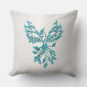 Aquamariner Blue Phoenix Anstieg auf Silber Kissen