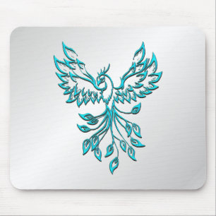 Aquamariner Blue Phoenix Anstieg auf Silber Mousepad
