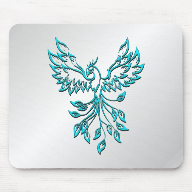 Aquamariner Blue Phoenix Anstieg auf Silber Mousepad (Vorne)