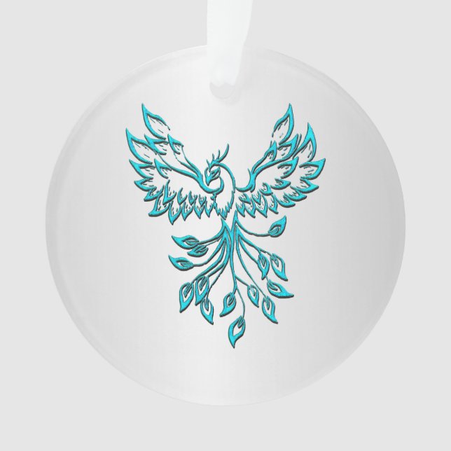 Aquamariner Blue Phoenix Anstieg auf Silber Ornament (Vorderseite)