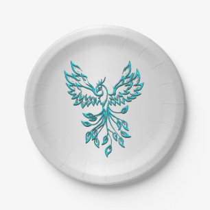 Aquamariner Blue Phoenix Anstieg auf Silber Pappteller