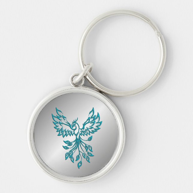 Aquamariner Blue Phoenix Anstieg auf Silber Schlüsselanhänger (Vorne)